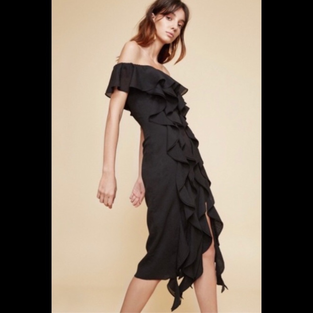 C/Meo Collective Women’s “Dream State” Ruffled Off-Shoulder Midi Dress-XS-NWT